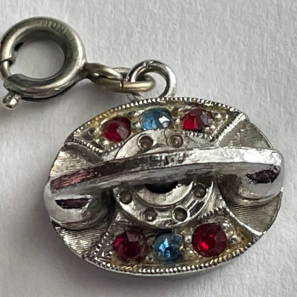 VTG Monet Telephone w/Rhinestones Silver Charm